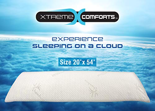 Xtreme Comforts Luxury Bamboo Shredded Memory Foam Full Size Body Pillow with Kool-Flow Breathable Cooling Hypoallergenic Pillow Outer Fabric - Fits 20 x 54 inch Body Pillow Cases & Covers