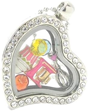 Cooking Theme Chef Heart Locket BF Mini Crystal Beads Floating Charms