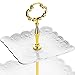 DOWAN 3 Tier Square Porcelain Cupcake Stand, Gold and White