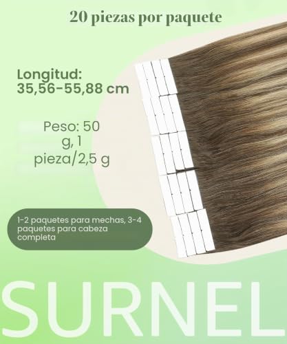 SURNEL Balayage Tape in Hair Extensions Chocolate Brown to Caramel Blonde 50 cm 50 g 20 Pieces Chocolate Brown Adhesive Extensions Remy Human Hair Natural (#4/27/4-50cm)