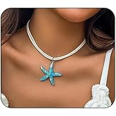 Rrdaily Starfish Fringe Necklace,Boho Layered Starfish Pendant Choker White Velvet Necklace Summer Beach Necklaces Jewelry for Women