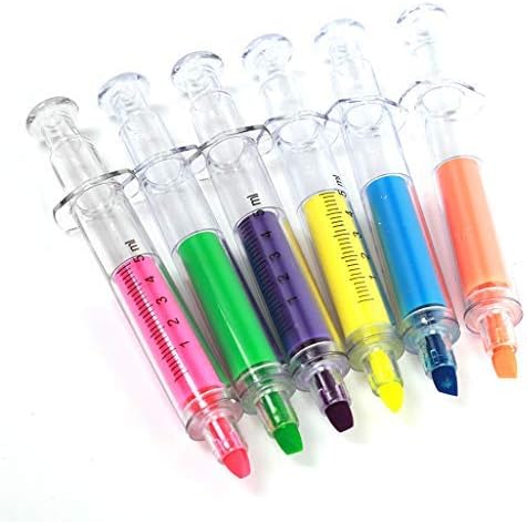 WEILYDF 6 Pieces Highlighter Creative Syringe Design Fluorescent Pen Colorful Marker Pen Beautiful Chic Pen for Office School Tools