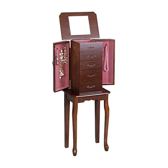 Jewelry Cabinet Armoire Storage Chest Stand Organizer Wood Box Walnut