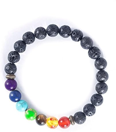 Dxarmony 7 Chakra Lava Stone Diffuser Bracelet, Reiki Healing Balancing Round Beads