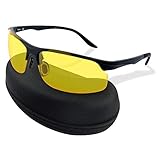 HD Night Vision Driving Glasses for for Men Women - Polarized Safety Glasses for Outdoor Activities - Yellow Anti Glare UV400 Polycarbonate Lenses with Lightweight Aluminum Frame Black Case