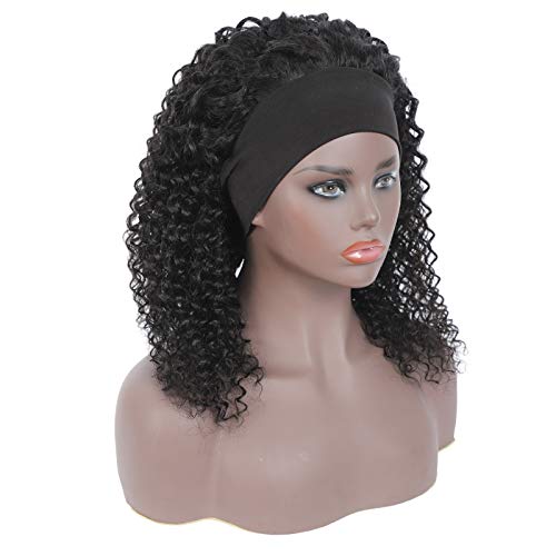 Headband-Wig-Scarf-Kinky-Curly-Wigs-for-Black-Women-None-Lace-Front-Wigs-with-Headband-Human-Hair-Mixed-Machine-Made-Wave-Natural-Color-150-Density-16-inch
