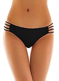 SHEKINI Womens Sexy Solid Strappy String Bikini Panties Hipster Thong Swimwear Bottom (Large/(US 12-14), Manhattan Black)