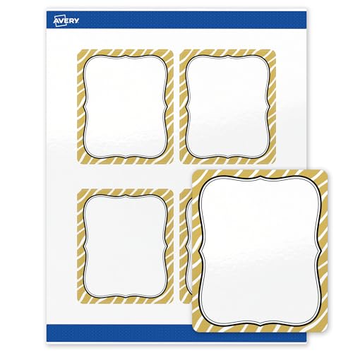 Avery Printable Rectangle Labels, 4" x 3-1/3", Glossy White, Pre-Printed Metall…