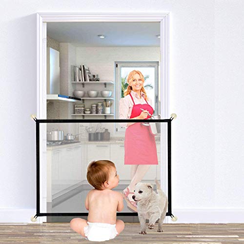 Upgraded Magic Gate for Dogs, Pet Safety Gate with Strong 3M Hooks, Mesh Dog Gate Portable Folding Safe Guard Install Anywhere-41\
