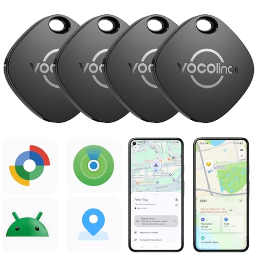 Android Tag Smarttag 4 Pack, Localizador Compatible con Google Localizador o iOS Apple Buscar App, Rastreador Bluetooth Item Tracker para Llaves/Cartera/Bicicleta/Maleta, Batería Reemplazable