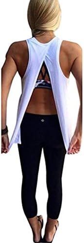 Mazonyi Women's Sexy Open Back Workout Top Super Soft Sleeveless Backless Beach Shirt Loose Clubwear Workout Tops Active Gym Clothes White M