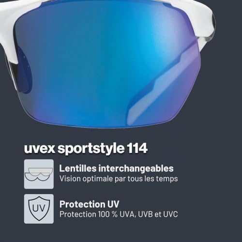 Sportstyle 114 - Lunettes Extérieures pour Hommes et Femmes - Effet Miroir - Verres Interchangeables Dans les Catégories de Filtres 0, 1 et 3 Compris - White Black Matt/Blue - One Size