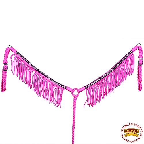 HILASON Pink Horse Breast Collar Flat Braided Paracord Crystal Fringes
