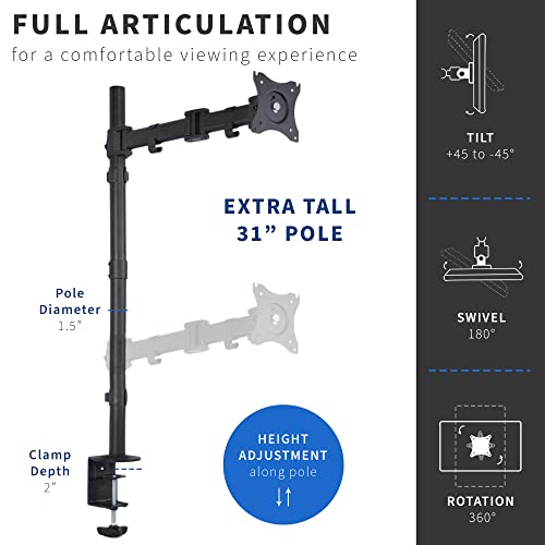 VIVO Single Monitor Desk Mount, Extra Tall Fully Adjustable Stand for 1 LCD Screen up to 32