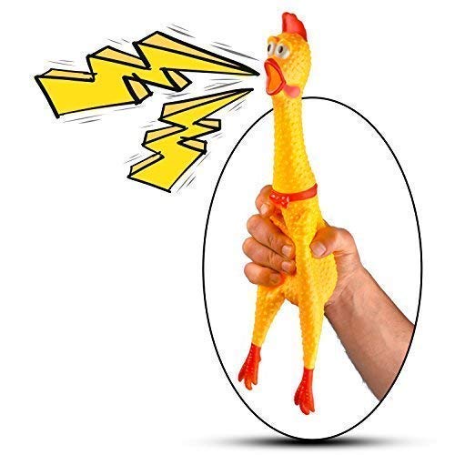 Hilarious 15" Rubber Screaming Chicken Toy For Kids & Pets - Super Durable & Funny Squeaky Chicken Dog Chew Toy - Silly Squeezing & Squawking Novelty Gift Idea - Vibrant Colors & Wacky Design