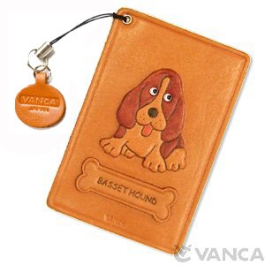 Basset Hound Leather Dog Pass/ID/Credit/Card Holder/CaseVANCA Handmade in Japan