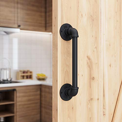 SMARTSTANDARD 12” Pipe Barn Door Handle Black Rustic Industrial Style Handle Bar Pull for Gate Cabinet Shed Door