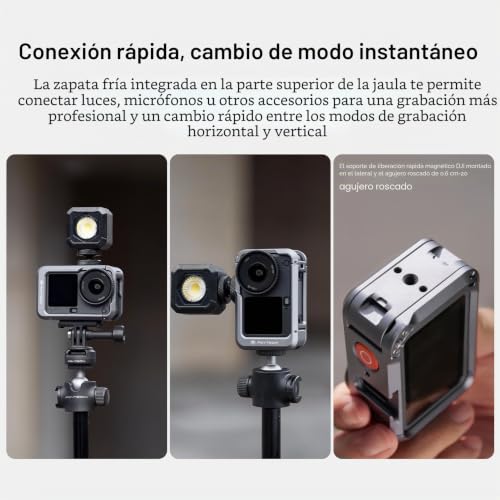 PGYTECH StreetPro Grip Kit for dji OSMO Action 6 Aluminum Alloy Metal Protective Frame with Multiple Expansion Interfaces for Street Photography (Grip+Cage)