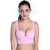ROPALIA Womens Fitness Yoga Sports Bra Wirefree Seamless Padded Push Up Racerback Top Pink XL