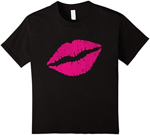 Kids Hot Pink Lips Lipstick Kiss I Love the 80's retro T-shirt 8 Black