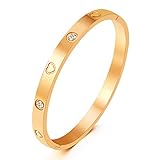 Mocalady Jewelry 18 K Rose Gold Bangle Bracelet Set In Stone Hinged Stainless Steel With Crystal Bangle for Women 6.88“/6.49”/Rose Gold/Gold