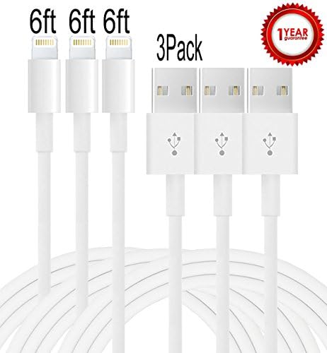 Aplenta 3-Pack 6ft 8 Pin Lightning to USB Cable Syncing and Charging Cable Cord for iphone SE,iPhone 7,7Plus,6s, 6s+, 6+, 6,5s 5c 5,iPad Mini, Air,iPad5,iPod(white)