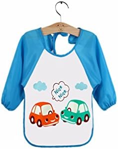 Baby Bibs Toddler Waterproof Long Sleeve Bib Boy Art Apron Cartoon Car Smock Bib