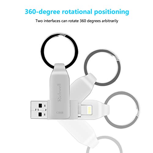 USB Flash Drive for iPhone Flash Drive 128GB Memory Stick USB 3.0 for iPad Thumb Drive Photo Stick 3in1 External Drive Richwell for Apple iPhone iPad iOS Mac Android and Computers (Silver128G)