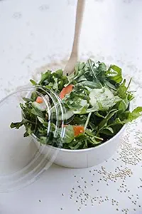 45 Eco Friendly Paper Round Disposable to Go Containers with Clear Dome Lids | Deli Hot/Cold Food Storage Containers | Leak-Grease Resistant Food Bowl (White, 20oz)