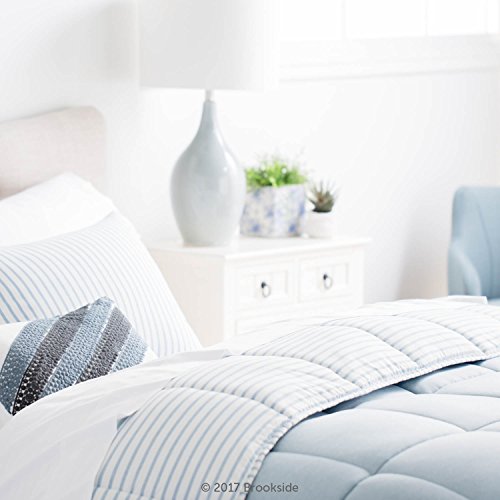 BROOKSIDE Striped Chambray Comforter Set - Includes 1 Pillow Sham - Reversible - Down Alternative - Hypoallergenic - All Season - Box Stitched Design - Twin - Calm Sea Blue