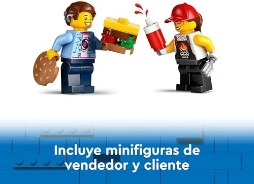 Lego city burger truck, food truck toy, presente para meninos e meninas de 5 anos ou mais, brincadeira imaginativa com van e cozinha, minifigura de vendedora, acessório de hambúrguer 60404
