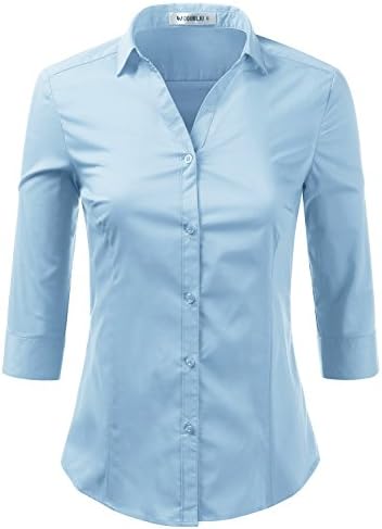 Foryous Stretchy Office Button Down Shirt 3/4 Sleeve Formal Casual Shirt Blouse for Women Fit