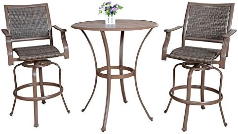 Panama Jack Outdoor Island Cove Woven 3-Piece Slatted Pub Table Set, Includes 2 Swivel 30-Inch Barstools and 36-Inch Pub Table