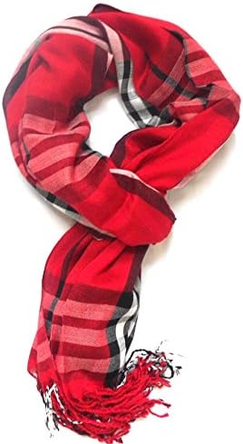 Classic Designer Inspired Plaid Scarf Wrap Shawl Throw Large Cotton Blend Soft Red