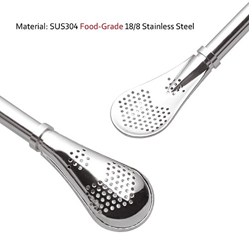 GFDesign Yerba Mate Bombilla Gourd Drinking Filter Straws Stirrer Food-Grade 18/8 Stainless Steel - Set of 2 with Cleaning Brush - 6.1" Long