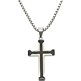REchoLI Cross Necklace for Men, Stainless Steel Black/Silver Cross Pendant Religious Necklace Christian Jewelry Chain 60 cm/23.6 inches
