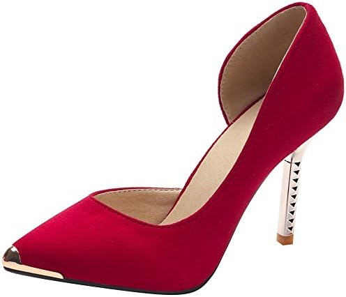 Women's Kitten Heels Dress Pumps BEAUTOSOUL-Leather-Pointed toe-Shoes Red Size 9.5