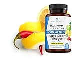 Maximum Strength All Organic Apple Cider Vinegar Capsules with Lemon and Cayenne Ultimate Detox Cleanse 600mg ACV per Pill- 60 Count Bottle