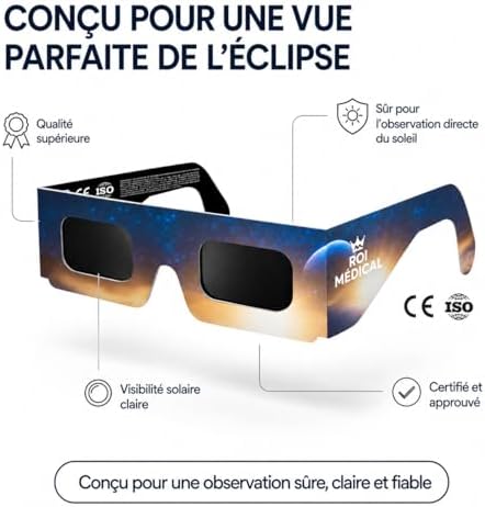 Lunettes Eclipse Solaire 2026 – Lot de 6 Paires Premium avec 2 Filtres Solaires pour Smartphone, Lunettes Eclipse Solaire ISO 12312-2, Certifiées CE, Protection des Yeux pour l'Observation du Soleil