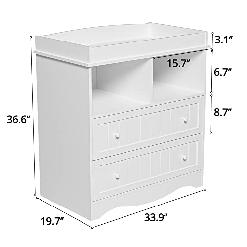 Cozy Castle Diaper Changing Table Dresser, Baby Dressers for Nursery with 2 Drawers, Baby