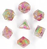 Polyhedral Gaming Dice Complete Sets of 7-Die Dice - D4 D6 D8 D10 D12 D20 & Percentile Dice – Great for Tabletop, Roleyplaying & DnD Games, Math & MTG (Purple/Green)