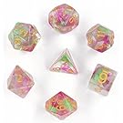 Polyhedral Gaming Dice Complete Sets of 7-Die Dice - D4 D6 D8 D10 D12 D20 & Percentile Dice – Great for Tabletop, Roleyplaying & DnD Games, Math & MTG (Purple/Green)