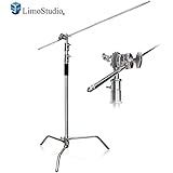 LimoStudio Heavy Duty C-Stand Kit with 10 ft. Max Height, Turtle Base, 4 ft. Boom Arm Bar, and Chrome Grip Head Adapter Boom Stand for Photo Video Studio, AGG2683