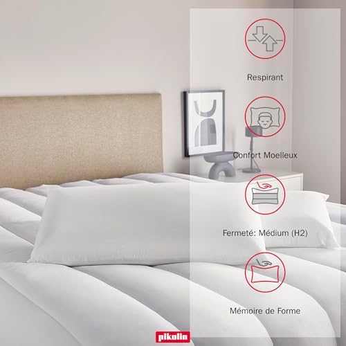 Lot de 2 Oreillers à Mémoire de Forme 60 cm, Qualité Hôtel - Adaptabilité Cervicale et Hypoallergénique - Fermeté Moyenne pour Toutes Les Positions - Double Taie Respirante et Douce