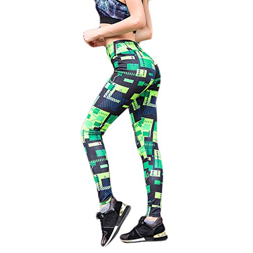 Sexy Skinny Leggings for Women, Print Pull-up High-Waist Slim Tummy Control Yoga Pants, Daily Fitness Training Work-Out Gym Sports Tights (Green, S)