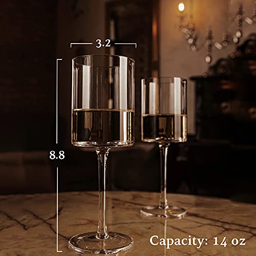 Square Wine Glasses Set of 4 with Stem Modern Unique Large Wine