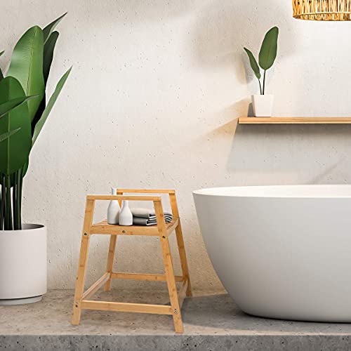 OasisSpace Bamboo Shower Bench Waterproof Shower Chair Seat Stool