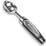 Ice Cream Scoop By Lescco - Durable, Unbreakable & Unbendable Zinc Alloy & PVC Metal Construction - Lightweight, Ergonomic Design For Easy Handling - Ideal For Hard, Frozen Ice Cream - Chrome