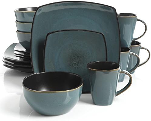 Stoneware Solid Print Teal 16-piece Square Dinnerware Set