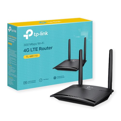 TL-MR110 Routeur 4G LTE 2.4Ghz jusqu'à N300Mbps, Cat 4, Modem 4G, 2 Antenne 4G Amovibles, 2 Ports LAN Ethernet, Carte SIM de Tout Opérateur, Jusqu’à 32 appareils